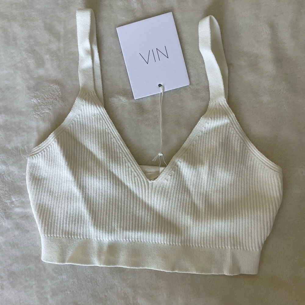 Nia The Brand Ribbed Ivory V-Neck Bralette